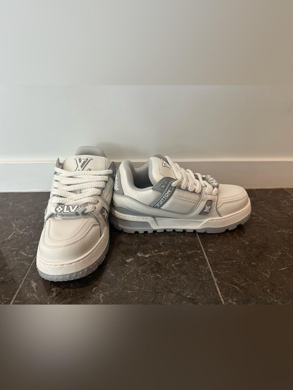 Louis Vuitton White & Light Gray Chunky LV Sneakers